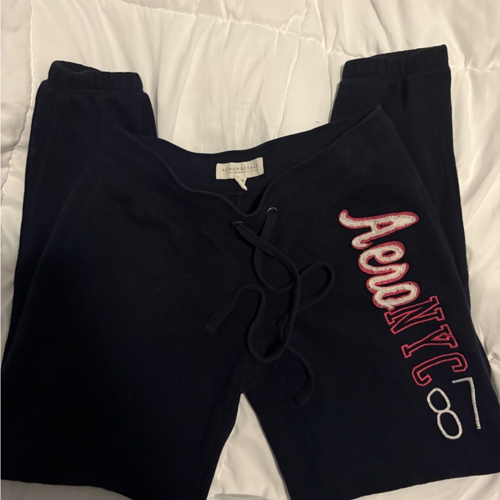 Aeropostale Navy Joggers with Red Lettering